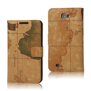 World Map Leather Wallet Case for Samsung Galaxy Note I9220 GT-N7000 I717 - Brown