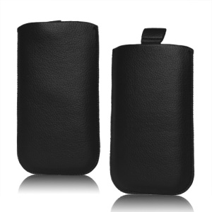 Pull Up Tab Leather Pouch for Samsung Galaxy S 3 / III i9300 S 4 IV i9500 i9505 - Black