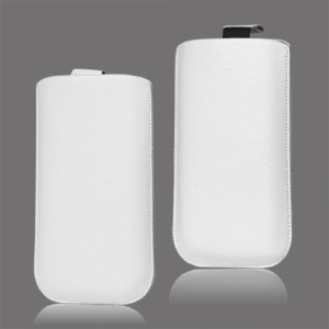 Pull Up Tab Leather Pouch for Samsung Galaxy S 3 / III i9300 S 4 IV i9500 i9505 - White