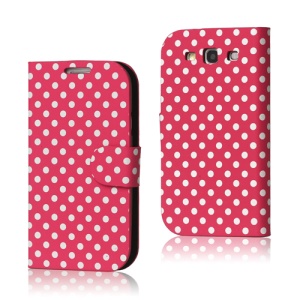 Polka Dot Leather Wallet Case for Samsung Galaxy S 3 / III I9300 I747 L710 T999 I535 R530 - Rose