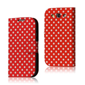 Polka Dot Leather Wallet Case for Samsung Galaxy S 3 / III I9300 I747 L710 T999 I535 R530 - Red