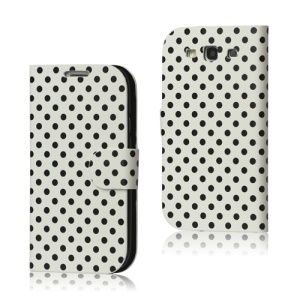 Polka Dot Leather Wallet Case for Samsung Galaxy S 3 / III I9300 I747 L710 T999 I535 R530 - White