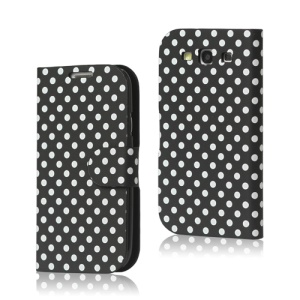 Polka Dot Leather Wallet Case for Samsung Galaxy S 3 / III I9300 I747 L710 T999 I535 R530 - Black