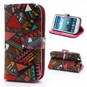 Geometric Tribe Style Leather Wallet Stand Case for Samsung Galaxy S3 / III I9300 - B