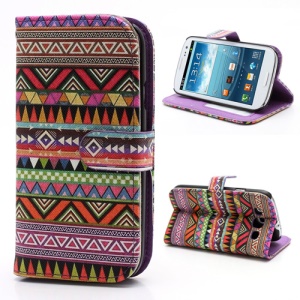 Geometric Tribe Style Leather Wallet Stand Case for Samsung Galaxy S3 / III I9300 - C