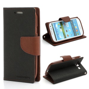 Mercury Fancy Diary Wallet Style Leather Stand Case for Samsung Galaxy S3 / III I9300 - Coffee / Black