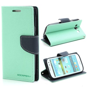 Mercury Fancy Diary Wallet Style Leather Stand Case for Samsung Galaxy S3 / III I9300 - Dark Blue / Cyan
