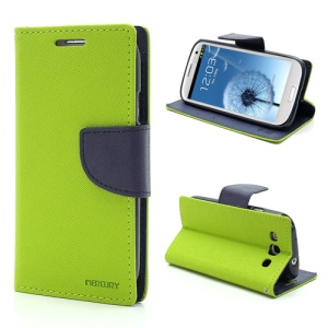 Mercury Fancy Diary Wallet Style Leather Stand Case for Samsung Galaxy S3 / III I9300 - Dark Blue / Green