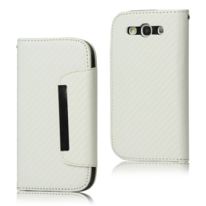 Carbon Fiber Leather Wallet for Samsung Galaxy S 3 / III I9300 I747 L710 T999 I535 R530 - White