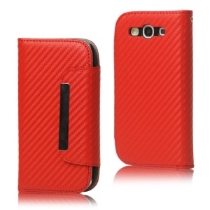 Carbon Fiber Leather Wallet for Samsung Galaxy S 3 / III I9300 I747 L710 T999 I535 R530 - Red
