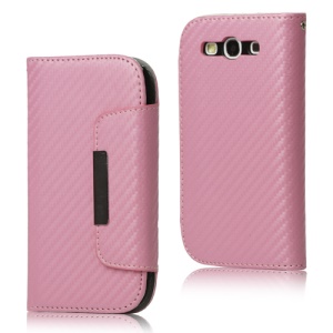 Carbon Fiber Leather Wallet for Samsung Galaxy S 3 / III I9300 I747 L710 T999 I535 R530 - Pink