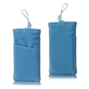 Plush Pouch Bag for Samsung Galaxy S 3 III i9300 S 4 IV i9500 i9505 Bead Button Closure - Light Blue