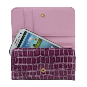 Stone Textured Leather Wallet Case Handbag for Samsung Galaxy S3 S4 i9500 iPhone 5 - Purple