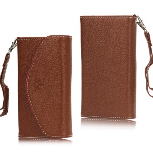 Crown Lychee Leather Pouch Case for Samsung Galaxy S3 i9300 S4 i9500 iPhone 5 - Brown