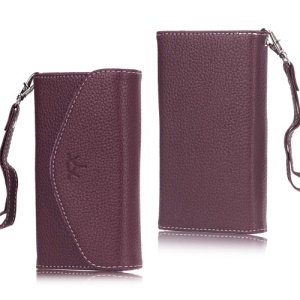 Crown Lychee Leather Pouch Case for Samsung Galaxy S3 i9300 S4 i9500 iPhone 5 - Purple