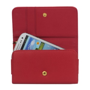 Litchi Leather Card Wallet Handbag Case Cover for Samsung Galaxy S3 S4 i9500 iPhone 5 - Red