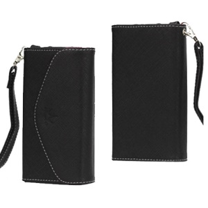 Textured Leather Card Wallet Handbag Case Cover for Samsung Galaxy S3 iPhone 5 - Black