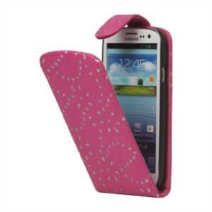 Glittery Powder PU Leather Flip Case for Samsung Galaxy S 3 / III I9300 I747 L710 T999 I535 R530 - Rose