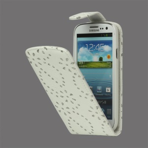 Glittery Powder PU Leather Flip Case for Samsung Galaxy S 3 / III I9300 I747 L710 T999 I535 R530 - White