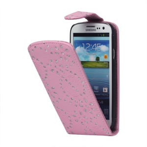 Glittery Powder PU Leather Flip Case for Samsung Galaxy S 3 / III I9300 I747 L710 T999 I535 R530 - Pink