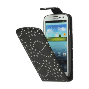 Glittery Powder PU Leather Flip Case for Samsung Galaxy S 3 / III I9300 I747 L710 T999 I535 R530 - Black