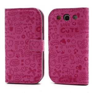 Cute Cartoon Flip Leather Case for Samsung I9300 Galaxy S3 S III - Rose
