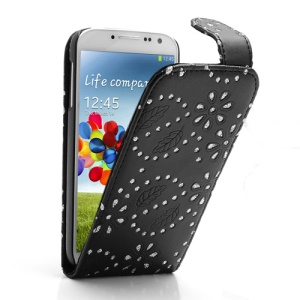 Glittery Powder Flower Vertical Leather Flip Case for Samsung Galaxy S 4 IV i9500 i9505
