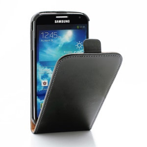 Genuine Split Leather Vertical Flip Case for Samsung Galaxy S4 i9500 i9505 - Black