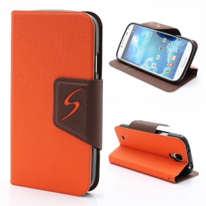 Slim TPU Holder PU Leather Wallet Case w/ Stand for Samsung Galaxy S4 IV i9500 i9505 - Orange