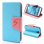 Slim TPU Holder PU Leather Wallet Case w/ Stand for Samsung Galaxy S4 IV i9500 i9505 - Blue