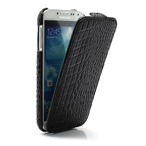 Crocodile Skin Flip Vertical Leather Case Holder for Samsung Galaxy S4 i9500 i9505 - Black
