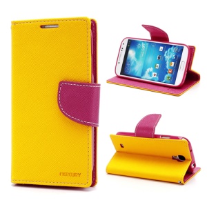Mercury Fancy Diary Stand Leather Wallet Case for Samsung Galaxy S4 IV i9500 i9505 - Rose / Yellow