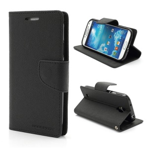 Mercury Fancy Diary Stand Leather Wallet Case for Samsung Galaxy S4 IV i9500 i9502 i9505 - Black
