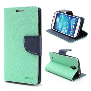 Mercury Fancy Diary Stand Leather Wallet Case for Samsung Galaxy S4 IV i9500 i9502 i9505 - Dark Blue / Cyan