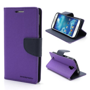 Mercury Fancy Diary Stand Leather Wallet Case for Samsung Galaxy S4 IV i9500 i9502 i9505 - Dark Blue / Purple