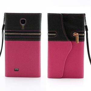 Zipper TPU Holder Leather Wallet Case for Samsung Galaxy S4g IV i9500 I9502 i9505 - Black / Rose