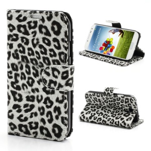 Folio Leopard Leather Wallet Case Stand for Samsung Galaxy S 4 IV i9500 i9505 - White