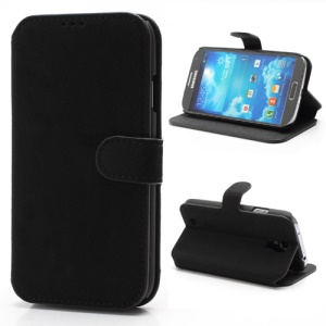 Soft Frosted Leather Case with Wallet & Stand for Samsung Galaxy S 4 IV i9500 i9502 i9505 - Black