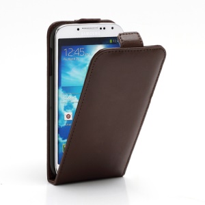 Superb Vertical Flip Genuine Leather Case Cover for Samsung Galaxy S4 IV i9500 i9502 i9505 - Coffee