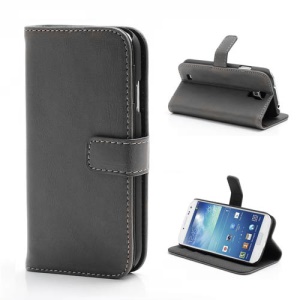 Premium Crazy Horse Leather Folio Wallet Case Stand for Samsung Galaxy S 4 IV i9500 i9505 - Grey