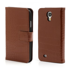 Crocodile Skin Real Genuine Leather Wallet Case for Samsung Galaxy IV S4 i9500 i9502 i9505 - Brown