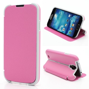 Twill Grain Creative Stand PU+PC Folio Leather Case for Samsung Galaxy S IV S4 i9500 i9502 i9505 - Rose