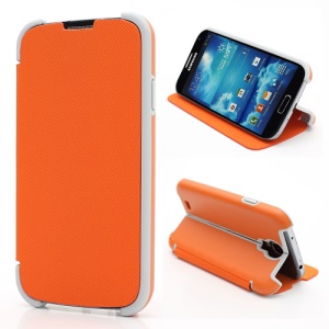 Twill Grain Creative Stand PU+PC Folio Leather Case for Samsung Galaxy S IV S4 i9500 i9502 i9505 - Orange