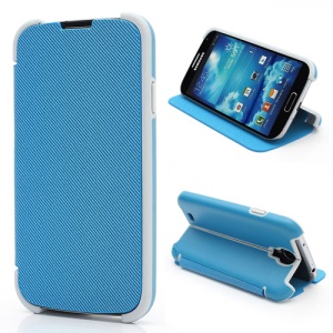 Twill Grain Creative Stand PU+PC Folio Leather Case for Samsung Galaxy S IV S4 i9500 i9502 i9505 - Blue