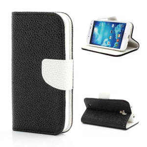 Pearl Grain Leather Flip Wallet Case Cover for Samsung Galaxy S4 i9500 i9502 i9505 - White / Black