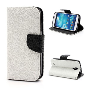 Pearl Grain Leather Flip Wallet Case Cover for Samsung Galaxy S4 i9500 i9502 i9505 - Black / White