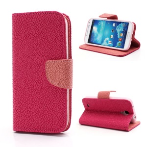Pearl Grain Leather Flip Wallet Case Cover for Samsung Galaxy S4 i9500 i9502 i9505 - Pink / Rose