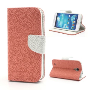 Pearl Grain Leather Flip Wallet Case Cover for Samsung Galaxy S4 i9500 i9502 i9505 - White / Pink