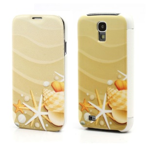 Yellow Starfish Folio Leather Wallet Case Hard Back Cover for Samsung Galaxy S IV S4 i9500 i9502 i9505