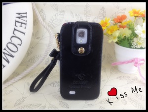 Klogi Leather Case Cover w/ Detachable Hand Strap for Samsung Galaxy S4 i9500 i9502 i9505 - Black